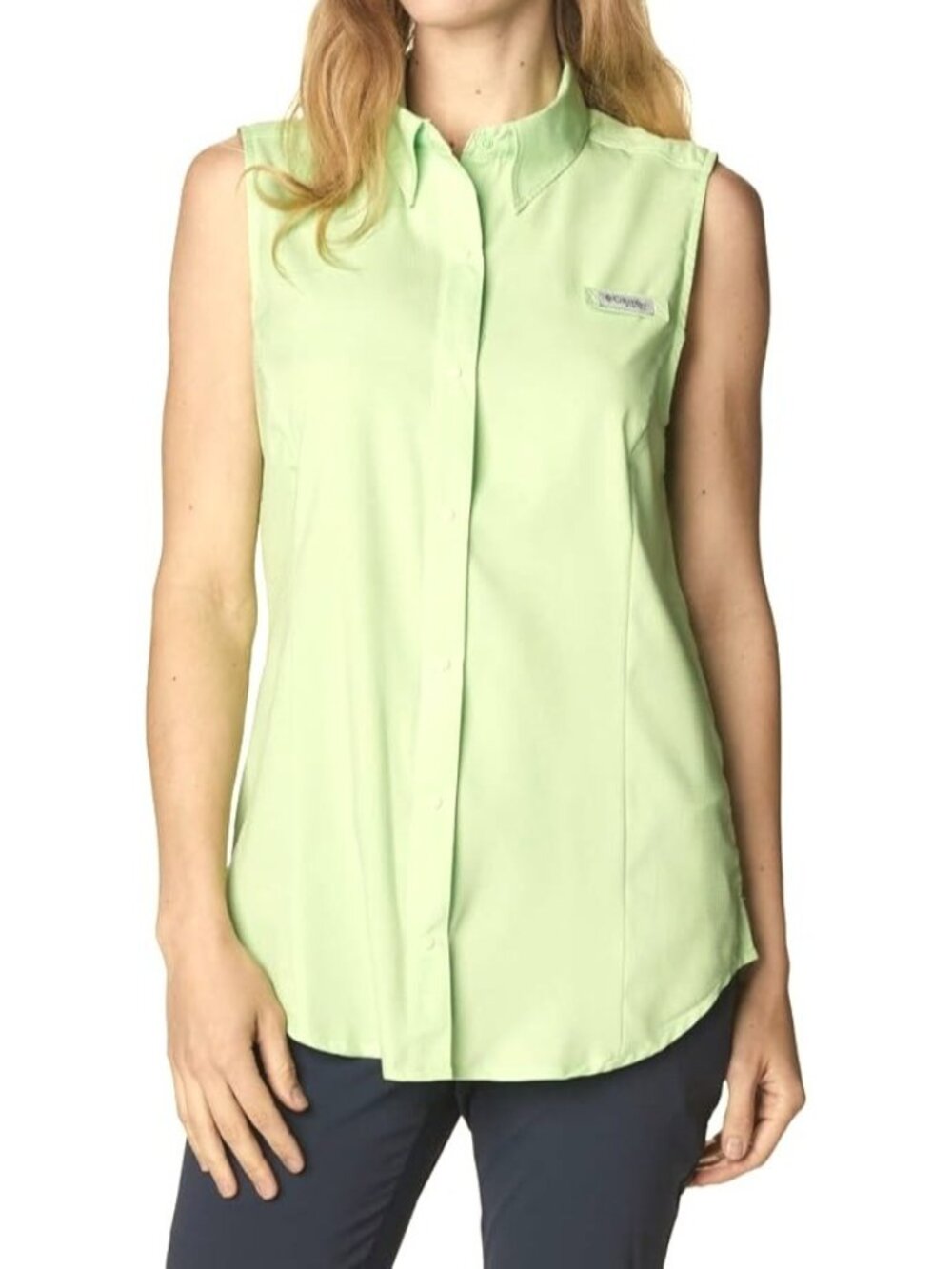 Columbia New PFG Tamiami Sleeveless Shirt Top Lime Green Size S Vented Snap